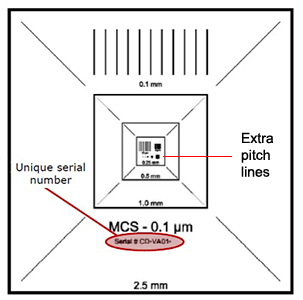 EM-Tec MCS-0.1TR traceable magnification calibration standard, 2.5mm to 100nm